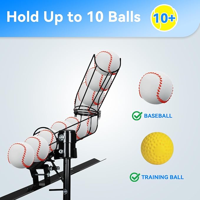 3 in 1 Baseball Training Equipment, Baseball Pitching Machine | Baseball Tee | Soft Toss Training System, Height Adjustable Hitting Swing Trainer, Support Auto & Manual, Hold Up to 10 Balls-StrideForce Fitness