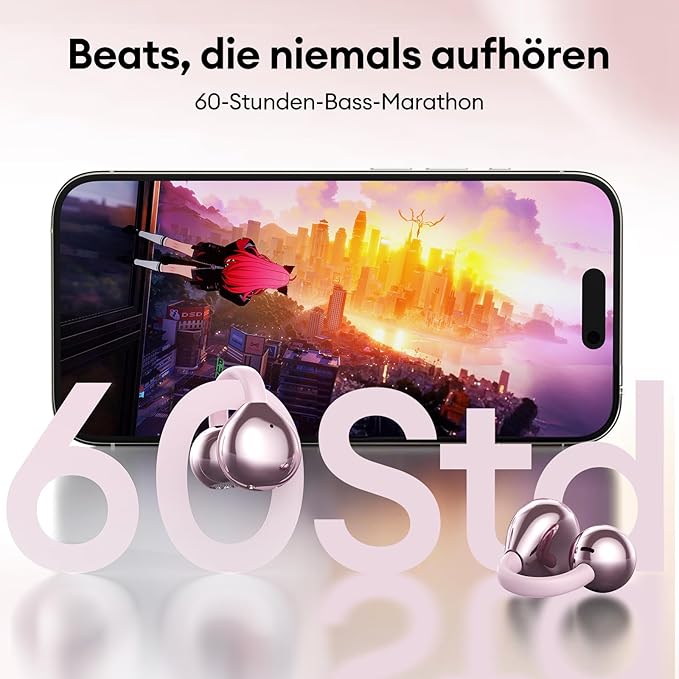 PAXA Stylish Open Ear Clip On Earbuds with Removable Butterfly Earring, Clip On Headphones with LCD Touch Screen, Fashionables Open Ear Headphones for Women, Bow Tie Earring Rose Gold Earbuds-StrideForce Fitness