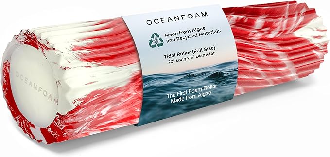 Oceanfoam Tidal Roller - Red Marbled - Muscle Massage Foam Roller for Back Pain & Stretching - Firm and Ergonomic Wide Wave Textured - Yoga, Athletics, & Wellness - Full Size, 20" x 5"-StrideForce Fitness
