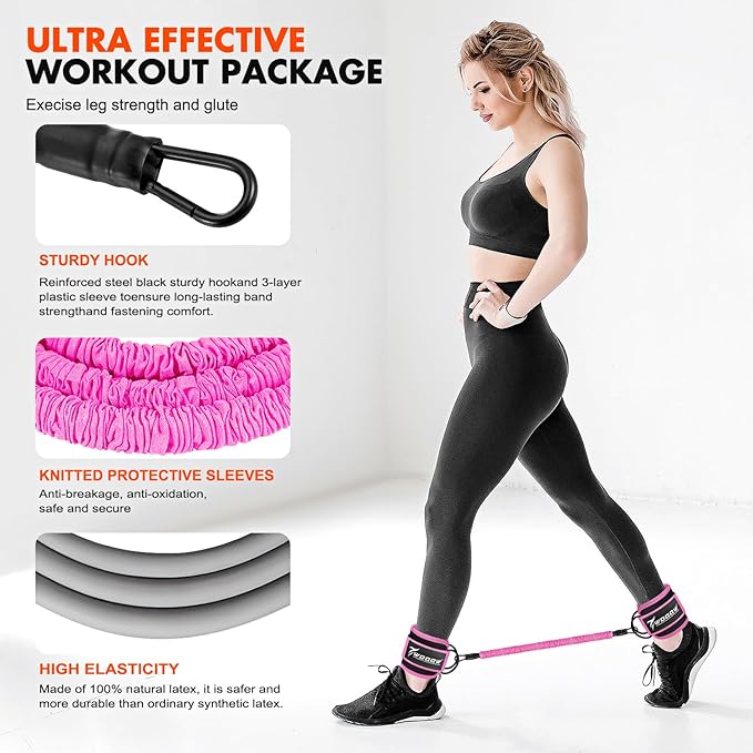 Ankle Resistance Bands with Cuffs, Ankle Bands for Working Out, Glutes Workout Equipment, Butt Exercise Equipment for Kickbacks Hip Fitness Training, Legs Resistance Bands for Women & Men