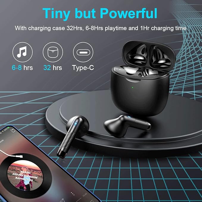 Wireless Earbuds, Bluetooth 5.4 Earbuds Stereo Bass, Bluetooth Headphones in Ear Noise Cancelling Mic, Earphones IP7 Waterproof Sports, 32H Playtime USB C Mini Charging Case Ear Buds for Android iOS-StrideForce Fitness