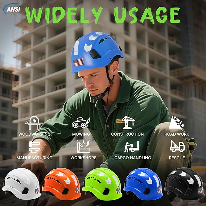 AOLAMEGS Construction Safety Hard Hat - ANSI Z89.1 Type Ι OSHA Approved Safety Helmets with Chin Straps Lightweight Reflective Vented ABS Hard Hats For Men Women Industrial Workwear 6-point Suspension-StrideForce Fitness