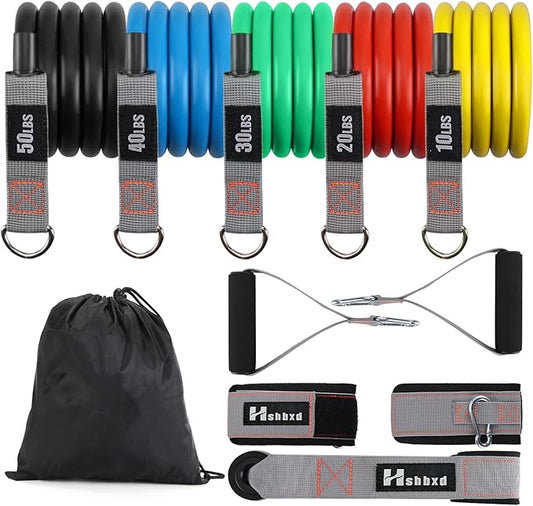 Resistance Bands with Handles for Working Out Women and Men, Exercise Bands with Door Anchor, Stretch Bands for Home Workouts, Simple Guide Included-StrideForce Fitness