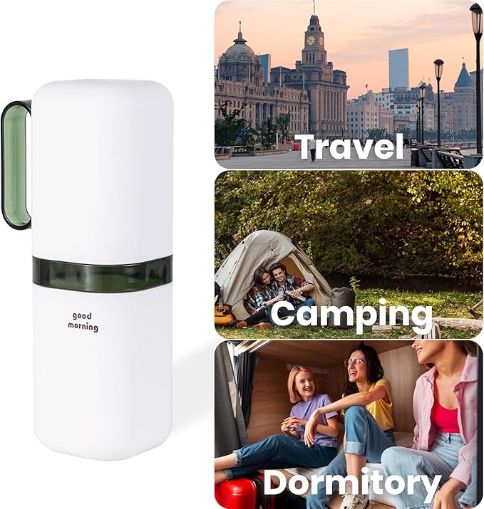 Travel Toothbrush Holder Case,Toothbrush Holder and Rinse Cup with Handle Toothbrush Travel Case, 2 in 1 Toothbrush Cup,Large Capacit Travel Toothbrush Holder with Mouthwash Cup-Green