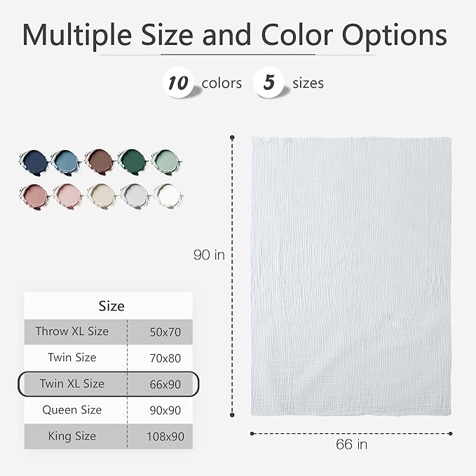 Carriediosa 100% Cotton Muslin Throw Blanket 66" X 90" Twin XL Size,4-Layers Summer Gauze Throws for Bed Couch,Soft Lightweight Breathable Linen Blankets Bedspread for Adults All Season,White-StrideForce Fitness