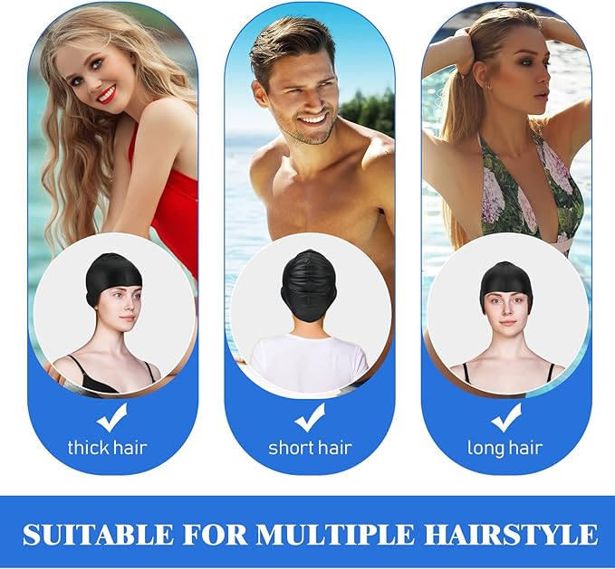 Syhood 6 Pieces Unisex Adult Silicone Swim Cap Waterproof Swimming Hat Non Slip Pool Hat Elastic Silicone Cap for Long and Short Hair-StrideForce Fitness