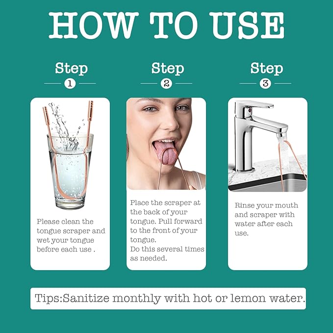 Copper Tongue Scraper (2 Pack), Tongue Cleaner for Reduce Bad Breath, Tongue Scrapers for Adults & Kids, 100% Copper Metal Tongue Scrubber Set for Oral Care & Easy to Use (long-handle)