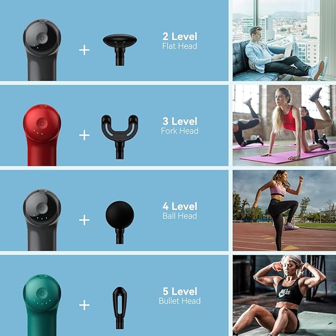 Mini Massage Gun with Heat, Deep Tissue Massage Gun, Portable Percussion Muscle Massager with 4 Massage Heads for Athletes-StrideForce Fitness