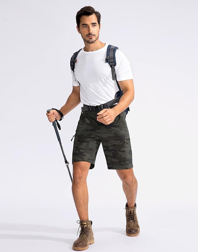 Pudolla Men's Hiking Cargo Shorts 9" Lightweight Outdoor Work Shorts for Men Travel Golf Camping Casual with 5 Zipper Pockets-StrideForce Fitness