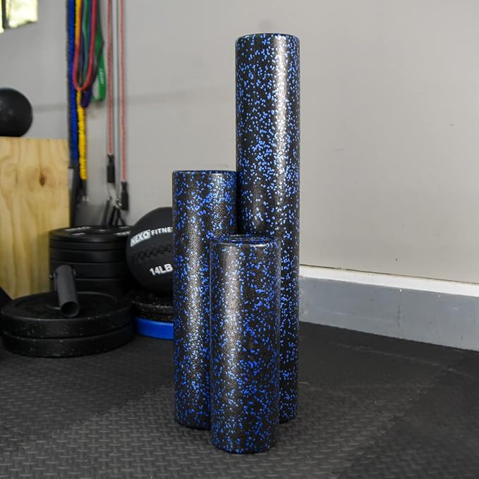 High-Density Round Foam Roller for Muscle Soreness Recovery, Exercise, Massage - 18", 24", 36" Blue Fleck (24 Inch)-StrideForce Fitness
