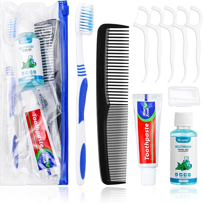 30 Set Travel Toothbrush Kit Bulk,Disposable Toothbrush with Toothpaste Set with Mouthwash,Toothpaste,Cover,Comb,Zip Bag,Floss Picks,Toothbrushes Set for Homeless,Travel