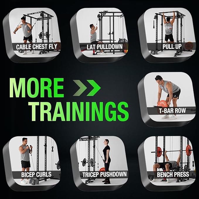 Mikolo Power Cage, 1500lbs Power Rack with LAT PullDown and Cable Crossover System, Squat Rack with Pulley System, Weight Cage for Home Gym with Training Attachments-StrideForce Fitness