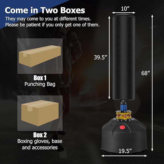 GYMAX Punching Bag, 68” Freestanding Boxing Bags with Gloves & Suction Cup Base, 220lbs Filled Punching Bag Stand for Adults, Kickboxing Bag for MMA Muay Thai Fitness-StrideForce Fitness