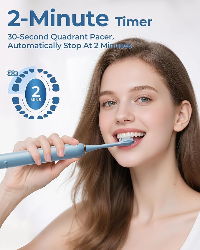 Blue Electric Toothbrushes, with 8 Brush Heads, 1 Travel Toothbrush Case, for Adults and Kid Electric Toothbrush, Long 180-Day Battery Life, 6 Different Modes, Smart 2-Minute Timer, IPX7 Waterproof