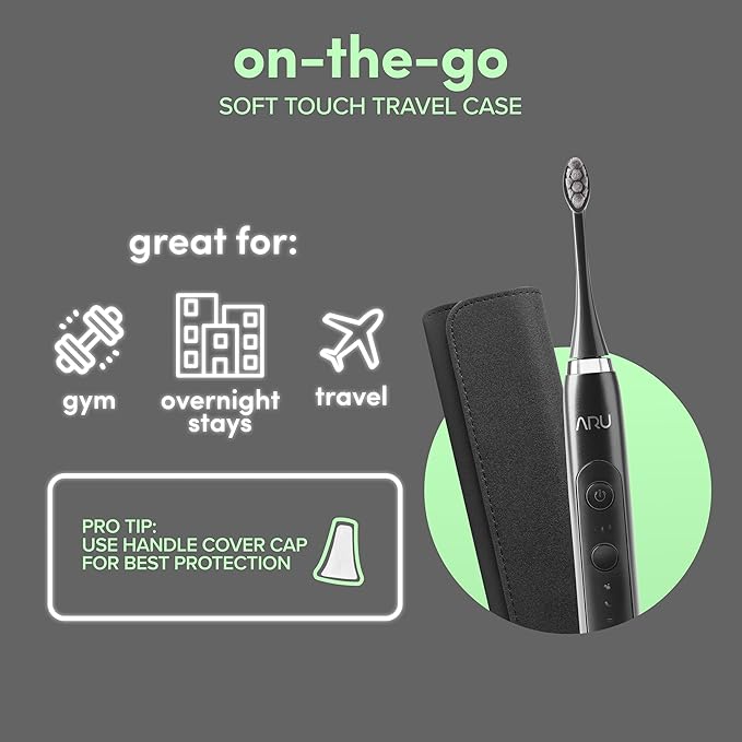 ARU Sonic Toothbrush Starter Kit with Customizable Modes and 2 Minute Timer, ADA-Approved Electric Toothbrush for Adults, Soft Toothbrush for Gums, 45+ Days Battery, Travel Case, Midnight Black
