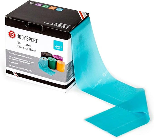 Body Sport Exercise Band, 50 yd. x 4 in. Roll, Light Resistance - Home & Gym Fitness Equipment for Stretching, Strength Training & Physical Therapy (Light Resistance Blue)-StrideForce Fitness