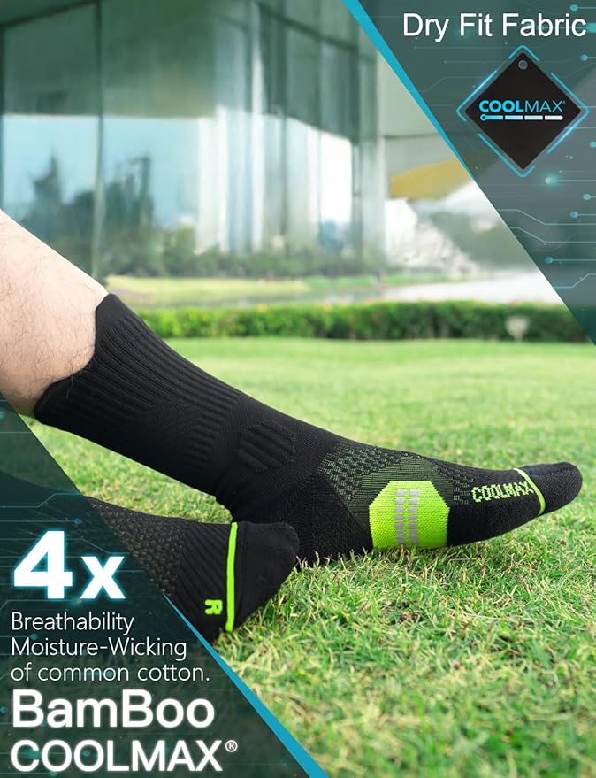 Mens Bamboo Viscose Coolmax Crew Compression Running Socks Athletic Hiking Workout Moisture Wicking Anti-Blister