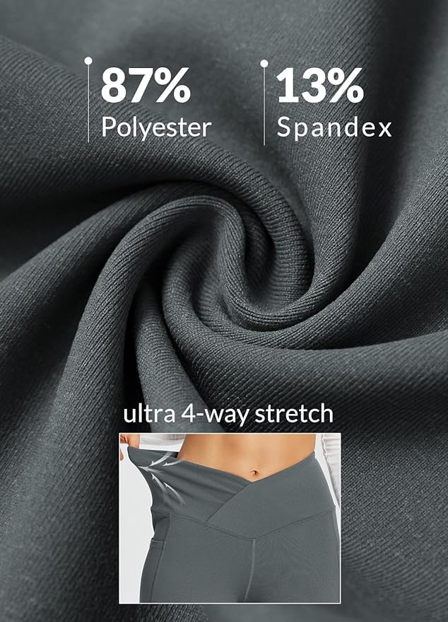 baleaf Women's V Crossover Flare Leggings with Pockets Yoga Pants High Waist Casual Workout Gym Bell Bottom Leggings-StrideForce Fitness