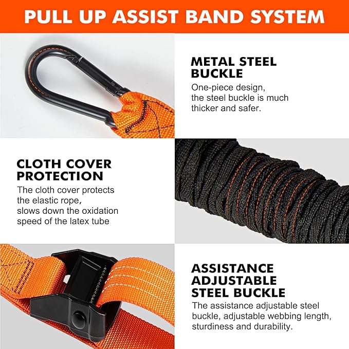 Pull Up Assistance Bands, Heavy Duty Resistance Band for Pull Up Bar, Adjustable Weight/Size with Fabric Feet/Knee Rest, Bands for Pull Up Assist for Strength Training, Pull Up Assist Band