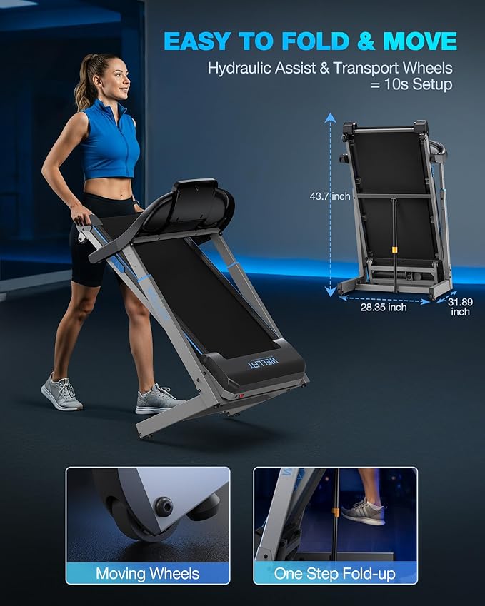 WELLFIT Auto Incline Folding Treadmill - 10% Incline Desk Walking Pad Treadmill with Handlebar, 400 lbs Heavy-Duty Capacity, Space-Saving Quiet Under-Desk Design for Home Office, Seniors & Fitness-StrideForce Fitness