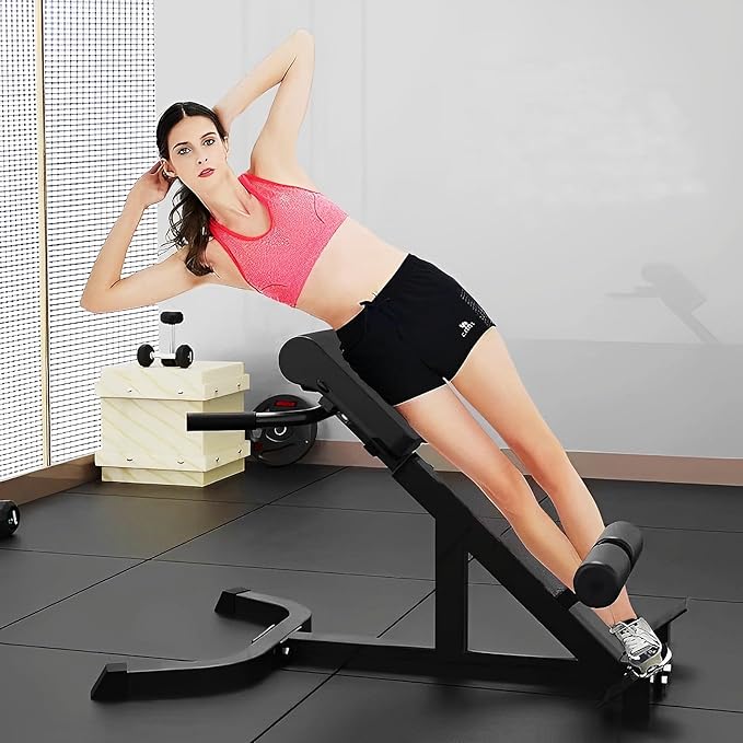 Roman Chair Hyperextension Bench - Adjustable Back Extension Machine for Home Gym, Core & Lower Back Workout, 250lbs Weight Capacity, Heavy Duty Steel Frame-StrideForce Fitness