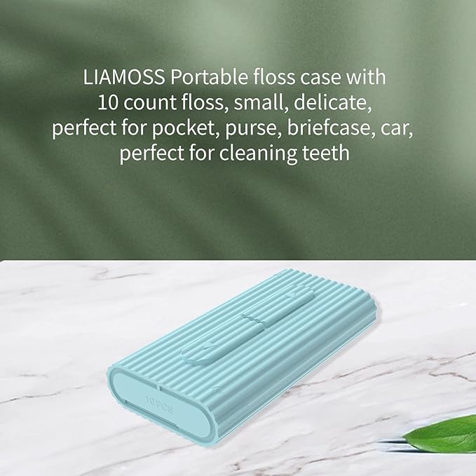 Dental Floss Picks Portable Case-20 Count Pocket-Sized Professional Flosser Dispenser-LIAMOSS Superfine Toothpicks Sticks-Best Dental Oral Care(Blue Green)
