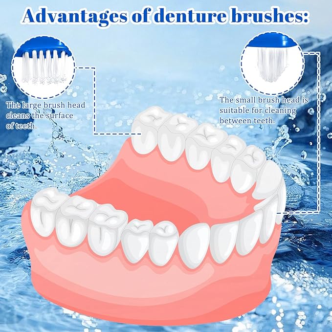 6 Pack Dual Headed Firm Hard Bristle Toothbrush, Portable Denture Brush, Denture Clean Toothbrush for Dentures Braces Cleaning