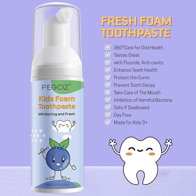 Foam Toothpaste Kids, Kids Mouthwash with Fruit Flavor - Toddler Toothpaste Age for Children,360ºCare Natural Anti-Cavity Formulas with Fluoride for Electric & U-Shape Toothbrushes