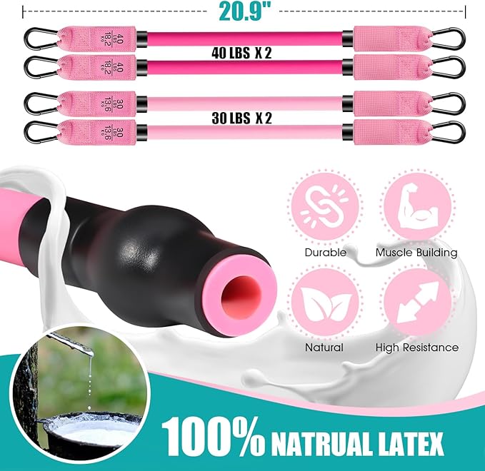 Pilates Bar Kit With Resistance Bands, Workout Equipment for Legs, Hip, Waist, Arm, Squats Exercise Equipment for Home Workouts, Adjustable 3-Section Bar Kit for Women & Men