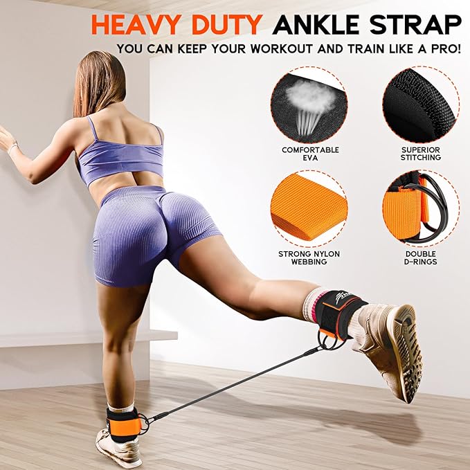 Ankle Resistance Bands, Ankle Bands for Working Out with Cuffs, Resistance Bands for Leg Butt Training Workout Equipment for Kickbacks Hip Gluteus Training Exercises, Ankle Strap with Exercise Bands