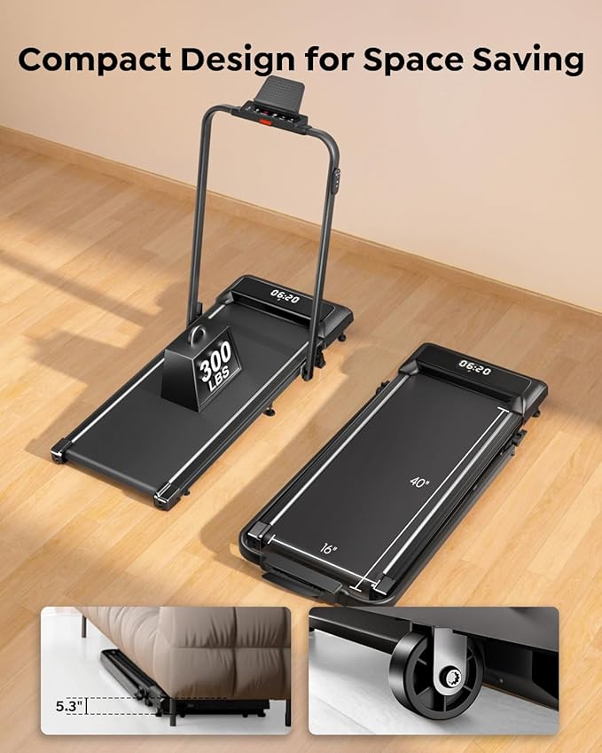 Walking Pad Treadmill with Incline, 2 in 1 Foldable Treadmills for Home Small Office, 300lbs Portable Compact Under Desk Treadmill with App, Remote Control and LED Display-StrideForce Fitness
