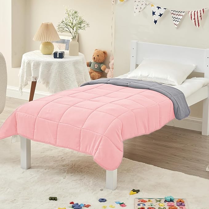 yescool Weighted Blanket (10 lbs, 41" x 60", Pink Grey) Cooling Heavy Blanket for Sleeping Perfect for 90-110 lbs, Breathable Blanket with Premium Glass Bead, Machine Washable-StrideForce Fitness