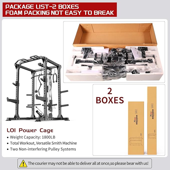 Power Rack Power Cages Multi-Function Squat Rack with Cable Crossover System Selectable More Training Attachment Weight Cage for Garage Home Gym-StrideForce Fitness