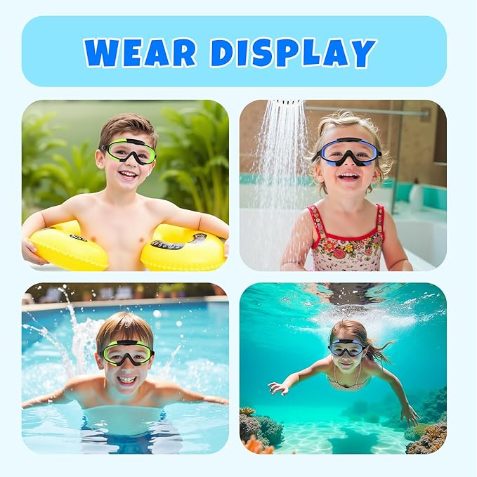 Swim Goggles for Kids 3-15 with Earplugs Large Frame Anti-Fog/UV Swimming Goggles for Boys Girls Toddler 2PCS-StrideForce Fitness