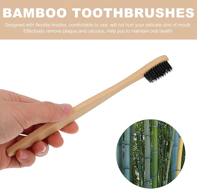 10Pcs Natural Toothbrushes for Adults Flexible Soft Bristles Ergonomic Handle Biodegradable Oral Care for Home Use