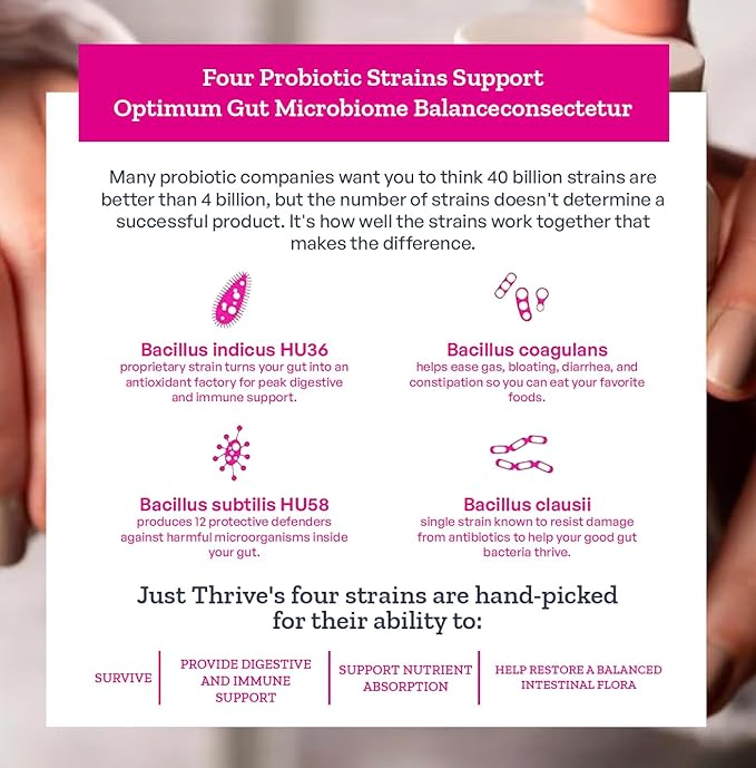 Just Thrive Probiotic & Antioxidant Supplement - 100% Spore-Based Digestive and Immune Support - Gluten Free, 90 Caps-StrideForce Fitness