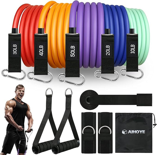 Aihoye Resistance Bands for Working Out, Exercise Bands with Handles, Stretch Bands for Exercise, Workout Bands with Door Anchors for Physical Therapy & Strength Training-StrideForce Fitness