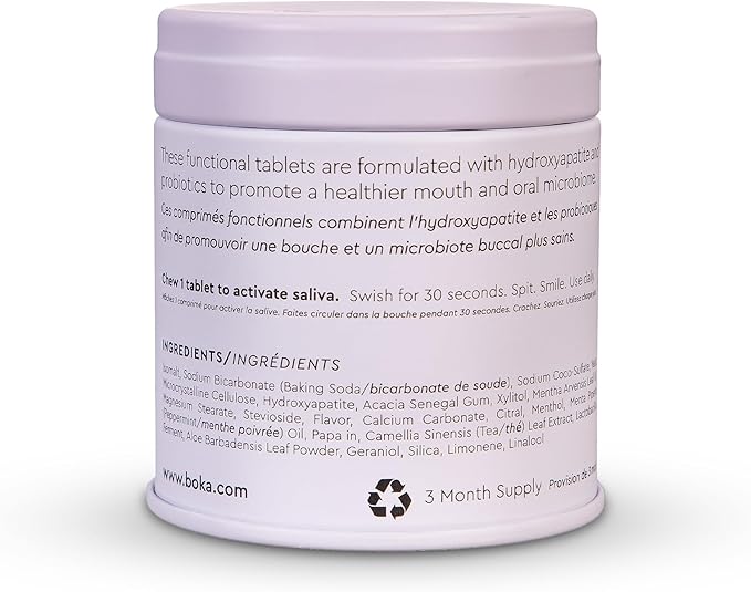 Boka Travel Size Mouthwash Tablets - Hydroxyapatite, Fluoride Free & Alcohol Free - Chewable Tablets to Freshen Breath, Kill Odor Quickly - (90 Pcs, Mint)