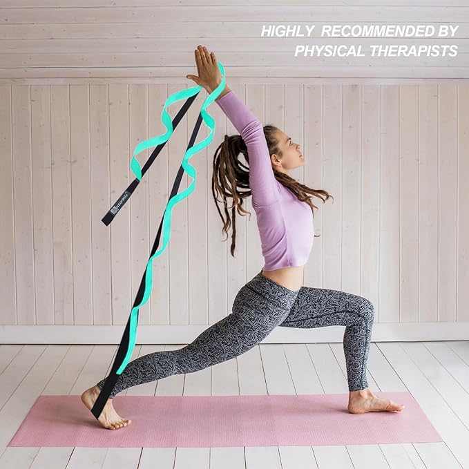 Premium Durable Stretch Straps with Loops, Stretching Strap for Physical Therapy, Multi-Loop Yoga Strap Fitness Exercise Strap for Yoga, Pilates, Dance, Flexibility&Exercise-StrideForce Fitness