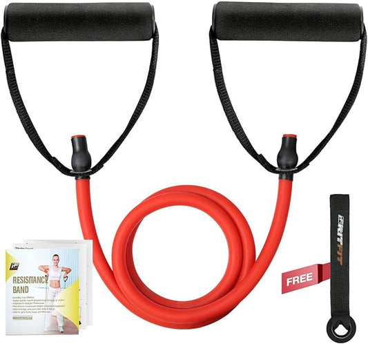 RitFit Single Resistance Exercise Band with Comfortable Handles - Ideal for Physical Therapy, Strength Training, Muscle Toning - Door Anchor and Starter Guide Included-StrideForce Fitness
