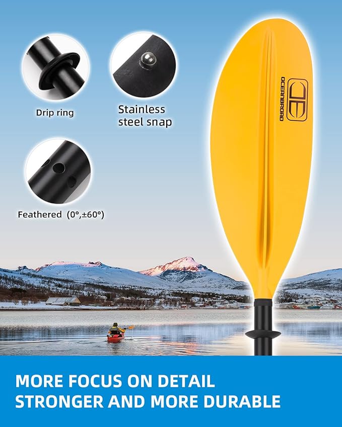 OCEANBROAD Kayak Paddle 86in/218cm, 90.5in/230cm, 95in/241cm Alloy Shaft Kayaking Boating Canoeing Oar with Paddle Leash-StrideForce Fitness
