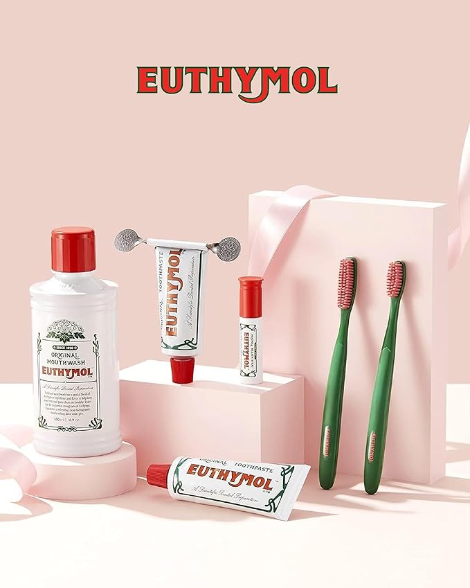 EUTHYMOL Original Toothpaste Set (Gift Set, 3.7fl oz*2, Sqeezer Set) - Fluoride-Free for Sensitive Teeth & Gum. Bad Breath, Cavity Prevention, 12-Hour Long Lasting Freshness with Wintergreen