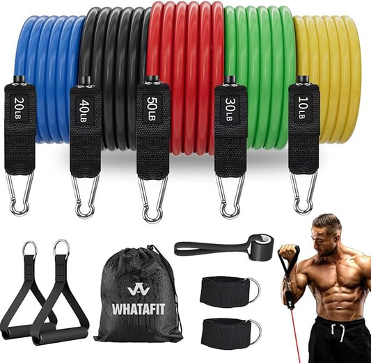 WHATAFIT Resistance Bands, Exercise Bands,Resistance Bands for Working Out, Work Out Bands with Handles for Men and Women Fitness, Strength Training Home Gym Equipment-StrideForce Fitness
