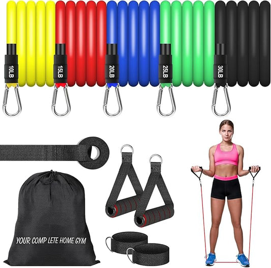 Resistance Bands Set, Workout Bands with Handles, Door Anchor, Ankle Straps and Carry Bag, Exercise Bands for Shape Body and Home Workouts-StrideForce Fitness