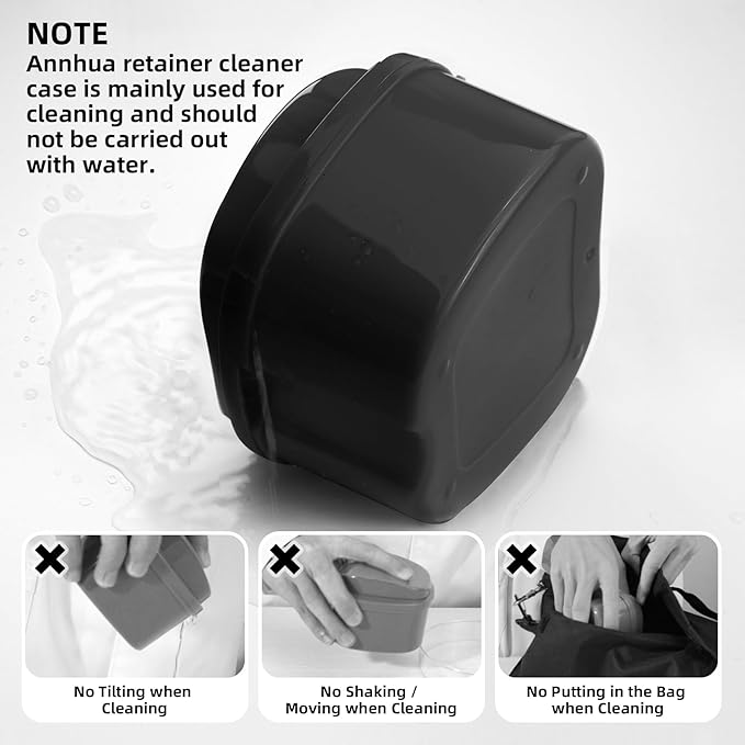 Annhua Denture Cup Retainer Cleaning Case Denture Soaking Container With Strainer Basket, Denture Cups For Soaking Dentures Mouthguard Storage Holder - Black