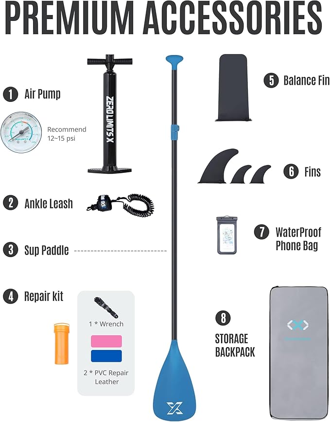 ZLX Inflatable Stand Up Paddle Board, 10'6" SUP Non-Slip Stable Deck Pad, Unique Center Fin, Premium Accessories, Portable Paddleboard for Adults, Beginners, All Skill Levels-StrideForce Fitness