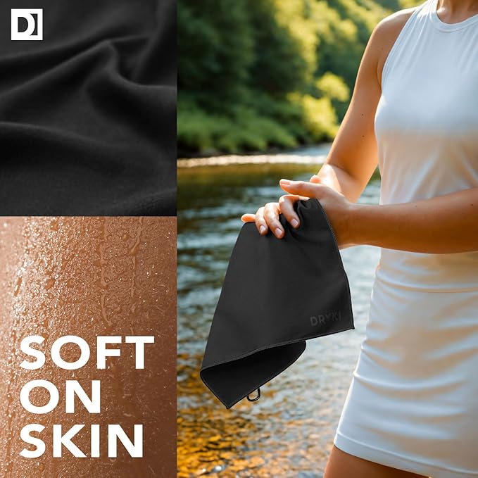 Pocket-Sized Sweat Towels - The Original Sweat Absorbing Handkerchiefs - Quick-Dry Microfiber Sweat Rags for Face, Hands, & Body - Men & Women - Gym, Sports, and Work (Black: Large Size, 3 Pack)-StrideForce Fitness