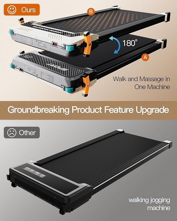 FUNRAY Versatile Walking Pad Treadmill with Incline - Dual-Sided Under Desk Treadmill with Foot Massage,2 in 1 Walking Machine for Home/Office with 330LBS Weight Capacity-StrideForce Fitness
