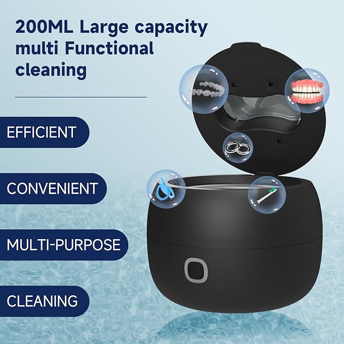 Ultrasonic Retainer Cleaner, 45kHz Retainer Cleaner Machine for Dentures, 4 Mode Dental Cleaning Pod with 200ML Capacity for Retainer Cleaning, Aligner, Mouth Guard, Toothbrush Head, Braces