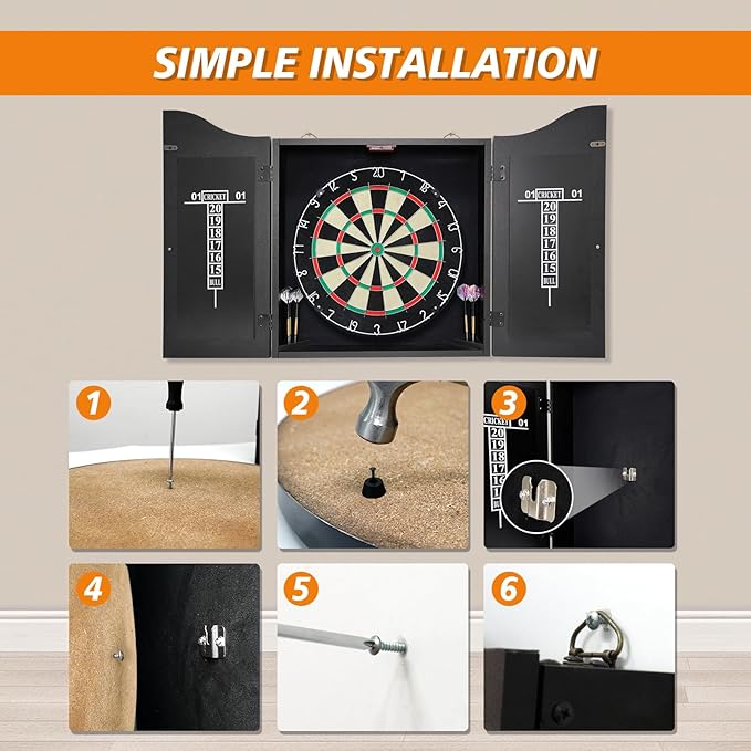 Bristle Dart Board Set, Professional Dart Board 18" with 6pcs 18g Darts Outdoor Dartboard Set, Compressed Sisal Metal Wire Board with Rotating Number Ring-StrideForce Fitness